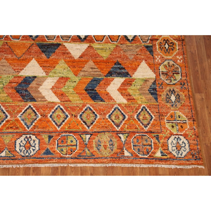 Orange Geometric Moroccan Large Rug Handmade Wool Carpet - 10'1" x 13'8"