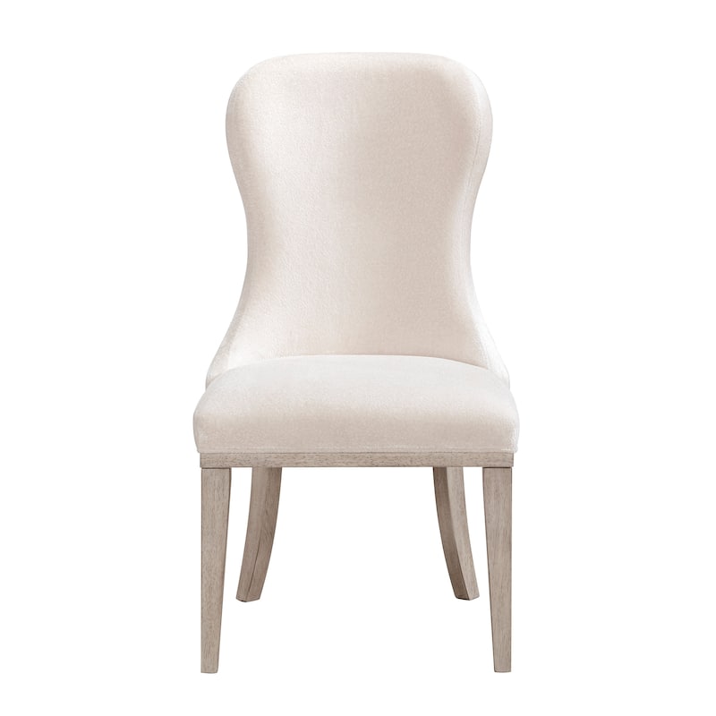 Modern Dining Set Extendable Table Armchairs Side Chairs Ivory Fabric Upholstered Furniture