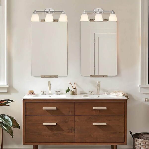 Eurus Home 3 Light Bathroom Vanity Light Fixture Brushed Nickel Bathroom Lighting Fixture w Frosted Glass Shade