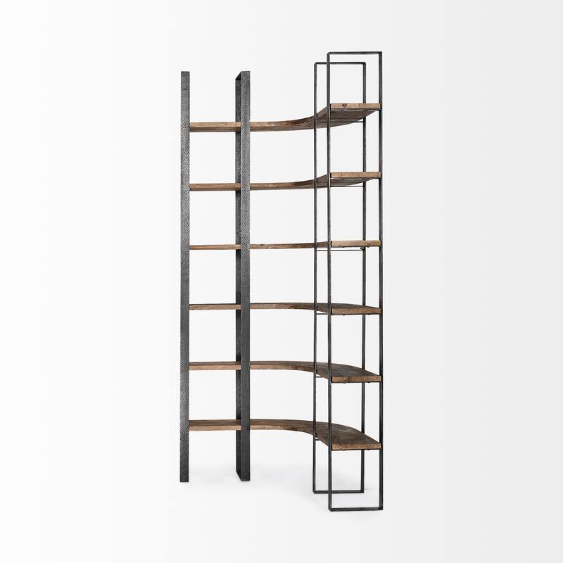 HomeRoots 90" Black And Brown Iron and Wood Six Tier Bookcase