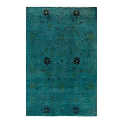Fine Vibrance, One-of-a-Kind Hand-Knotted Area Rug - Blue, 4' 0" x 6' 3" - 4' 0" x 6' 3"