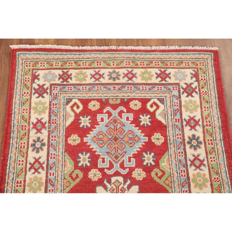 Kazak Accent Rug Hand-Knotted Geometric Wool Carpet - 2'8" x 4'0"