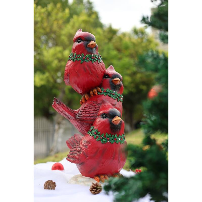 LED Lighted 3 Stacking Cardinals Christmas Figurine - 26"