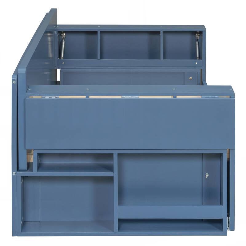 Full Size Daybed with Removable Desk, Storage Drawers & Hydraulic Side Table