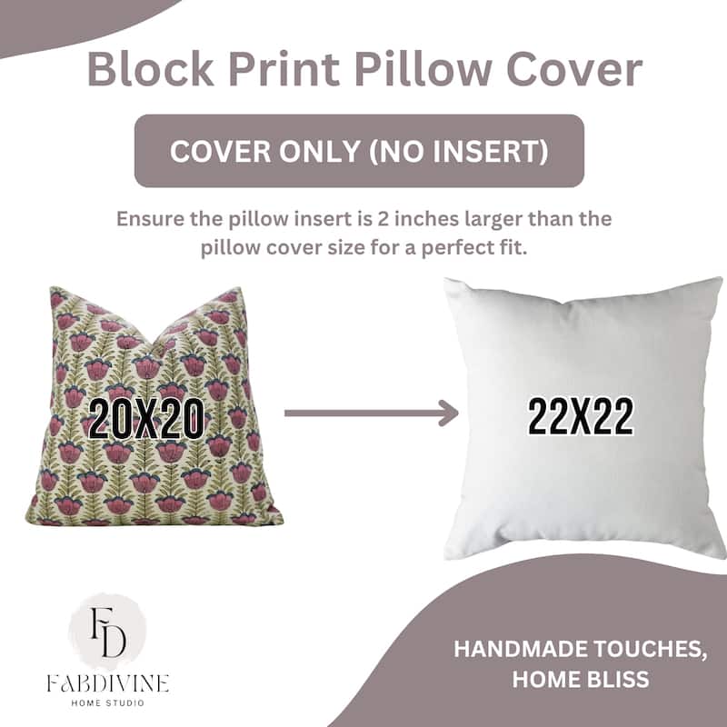 Fabdivine 24x24 Inch Handmade Floral Pillowcase for Couch, Bed, Chair or Gift Pink Soft Linen Throw Décor Cushion Cover, Lotus