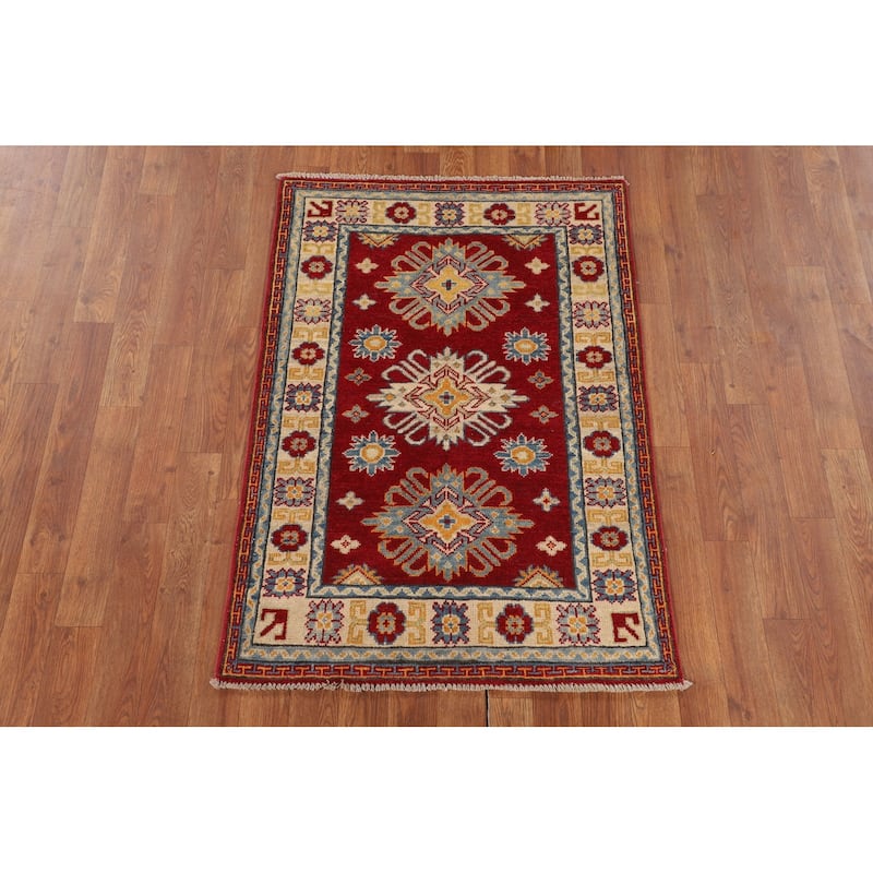 Kazak Accent Rug Hand-Knotted Red Traditional Wool Carpet - 2'7" x 3'10"