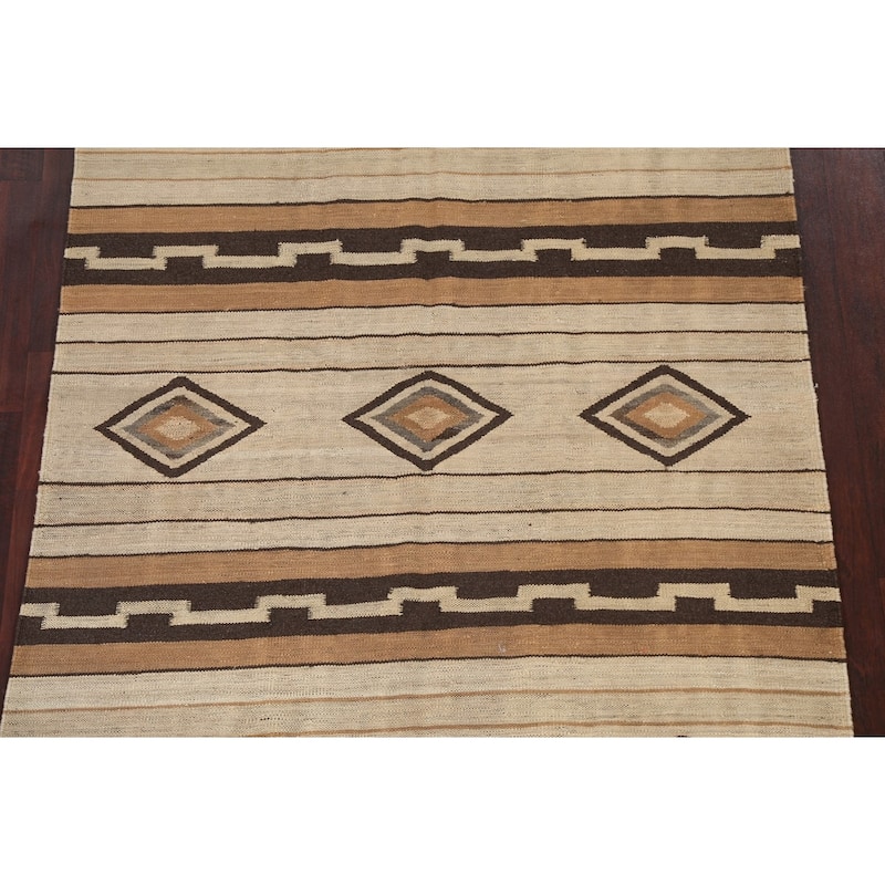 Geometric Tribal Natural Dye Kilim Oriental Area Rug Wool Flat-woven - 5'0" x 6'6"