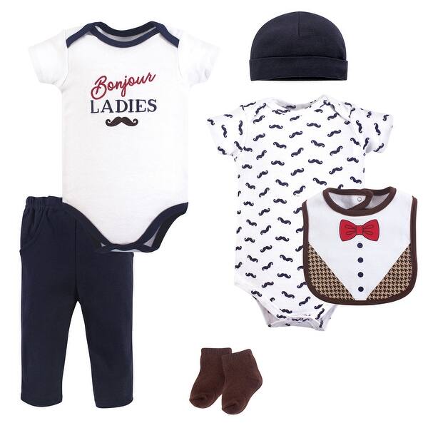 slide 1 of 1, Hudson Baby Infant Boy Cotton Layette Set, Bonjour 0-3 Months - Bonjour