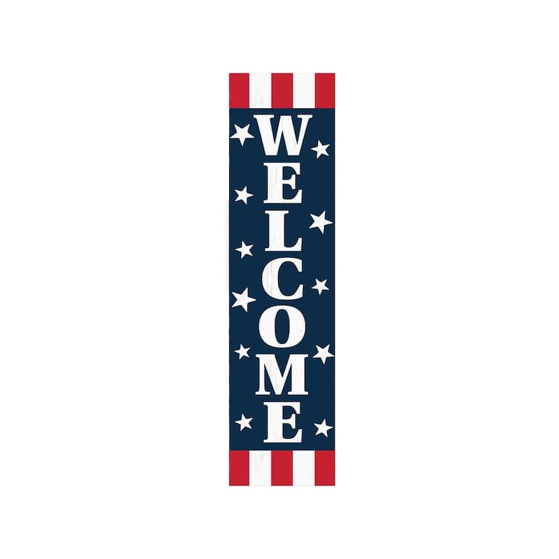 HomeRoots 36" Red White And Blue Solid Wood Patriotic Welcome Porch Sign