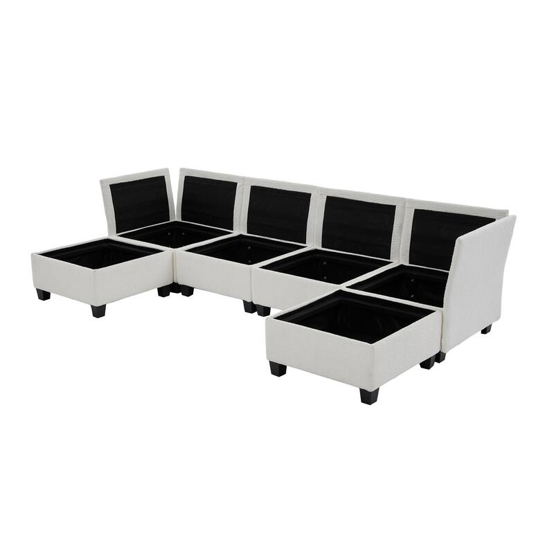 Modular Sleeper Sofa Bed U-shaped Sectional Couches with Hidden Storage Seat and Ottomans, Freely Combinable Chaise Lounge Sofa
