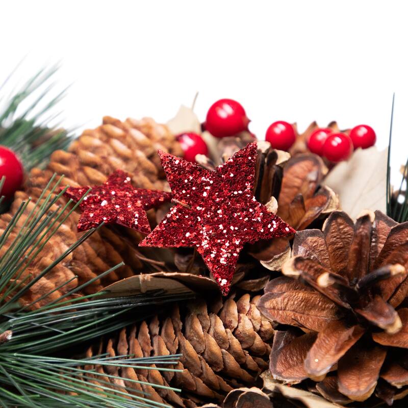 Pinecones and Glittered Stars Christmas Wreath - 13.5" - Unlit