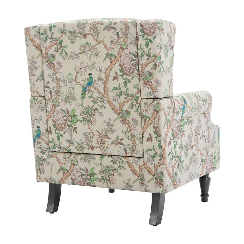 Traditional Floral Patterned Wingback Armchair with Nailhead Trim