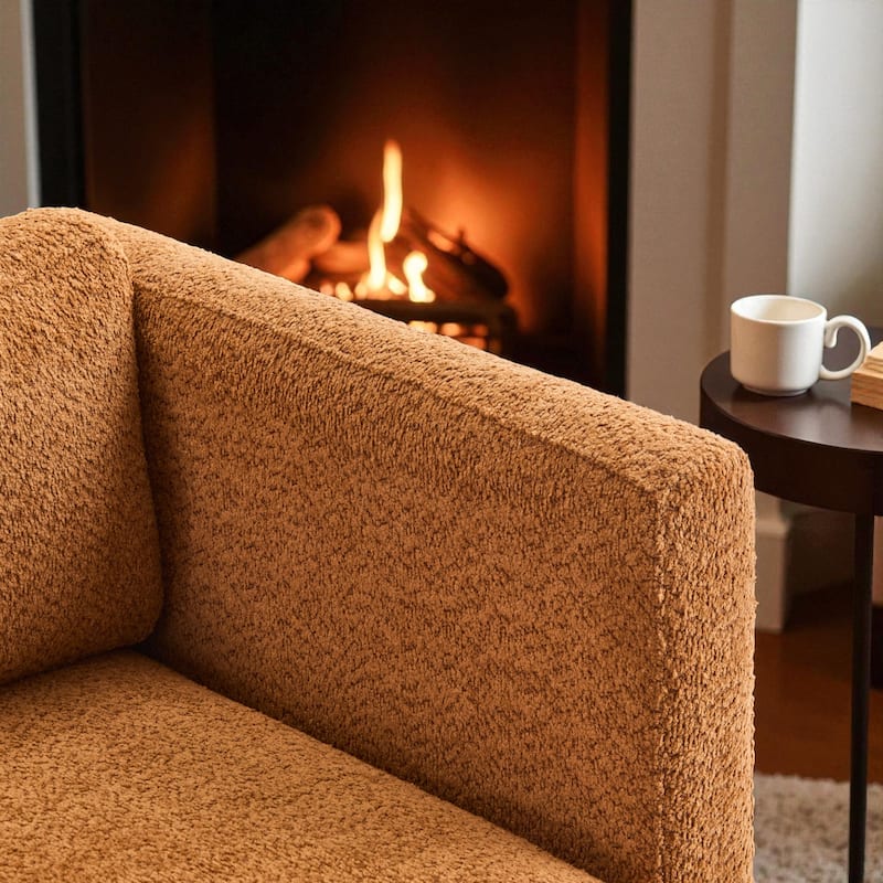 77" Modern Boucle Sofa, 3-Seater Upholstered Couch with Solid Wood Base and Square Arms for Living Room