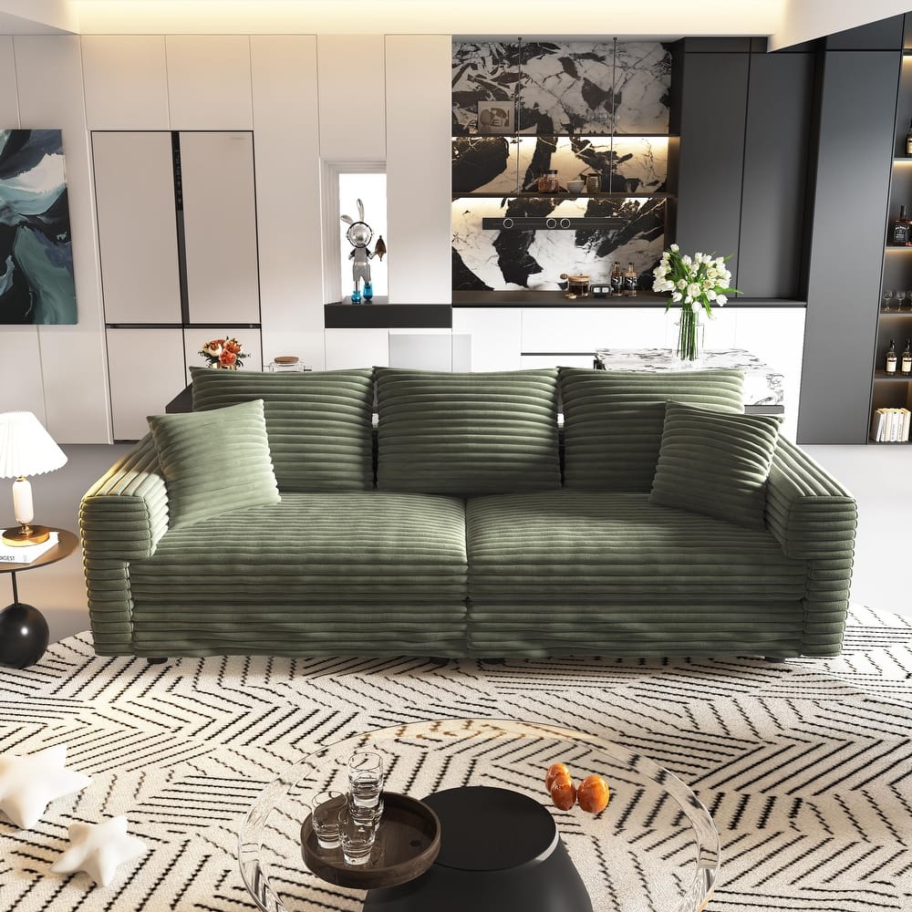 82.7" Plush Corduroy 3-Seat Sofa, Modern Comfy Upholstered Sofa Cloud Couch,Deep Seat Couches with Soft Pillows