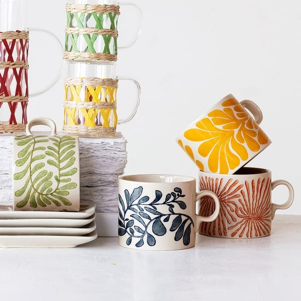 Stoneware Mug with Abstract Design, Set of 12 - 5.3"L x 4.0"W x 3.5"H - Bed  Bath & Beyond - 39926017