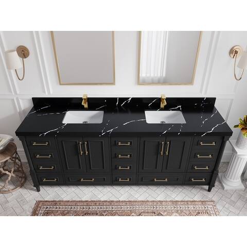 Willow Collection 84 in W x 22 Aberdeen Double Bowl Sink Bathroom Vanity with Quartz or Marble Countertop