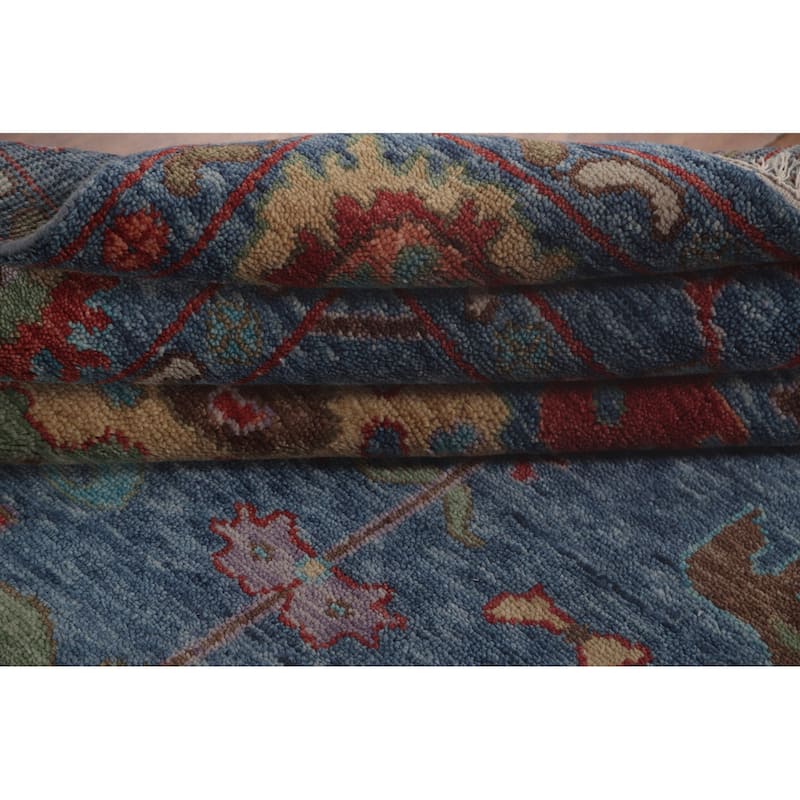 Geometric Blue Oushak Oriental Area Rug Handmade Wool Carpet - 8'9" x 11'10"
