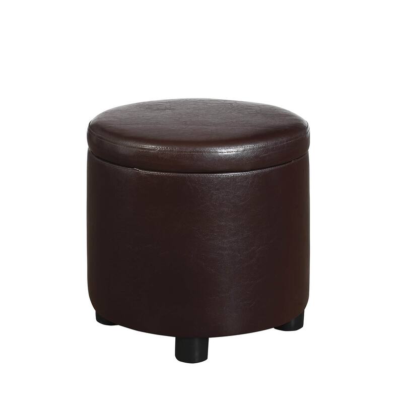 Space-Saving Round Accent Storage Ottoman with Reversible Tray Lid for Seating, Storage and Decorative Use