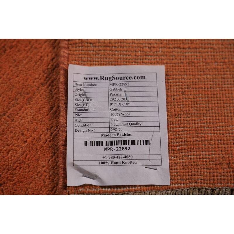 Orange Gabbeh Modern Area Rug Hand-Knotted Solid Wool Carpet - 6'8" x 9'7"