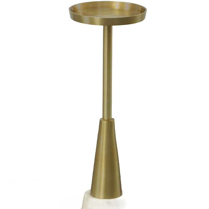HomeRoots 24" Gold and White Metal Round Pedestal End Table - 8 in. x 24 in. x 8 in.