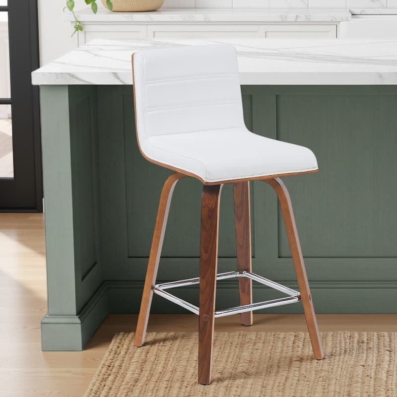 Skara Mid-Century Swivel Counter Stool, Upholstered Counter Height Chair with Bentwood Legs