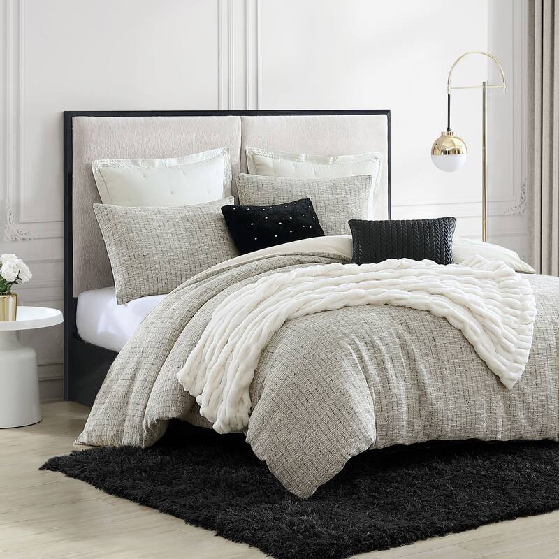KARL LAGERFELD PARIS Metallic Tweed Duvet Set - Ivory - Full - Queen