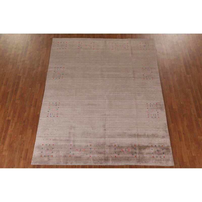 Gabbeh Oriental Area Rug Hand-Knotted Brown Wool Carpet - 7'9"x 9'7"