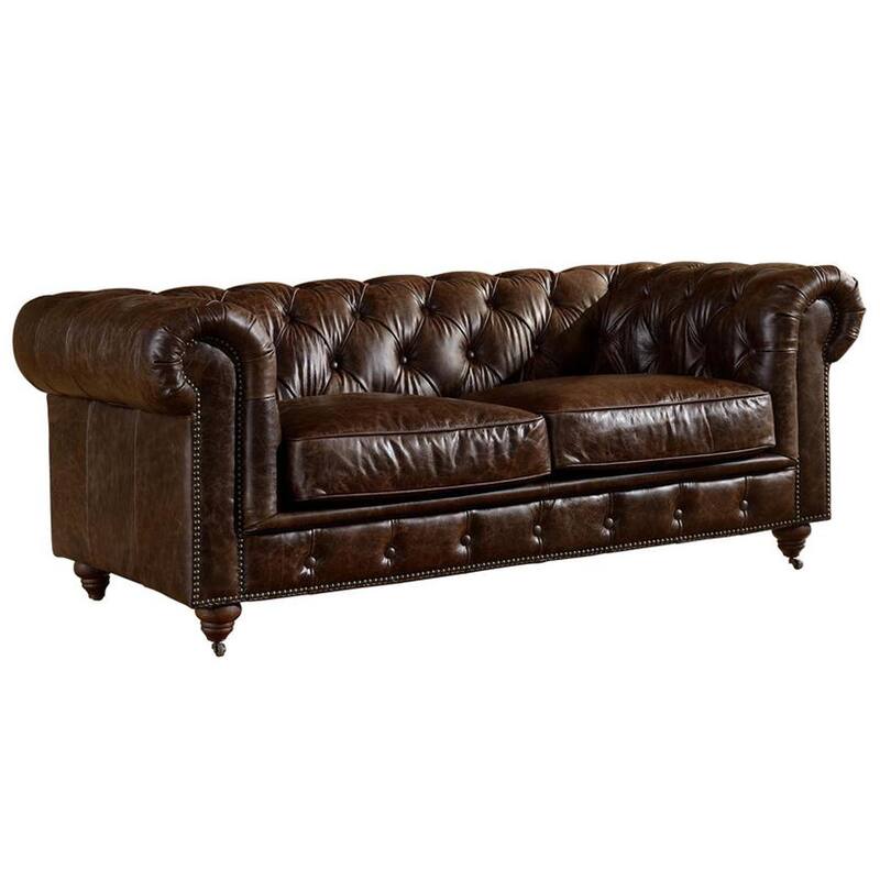 Century Chesterfield Love Seat - Light Chestnut Leather - Dark brown