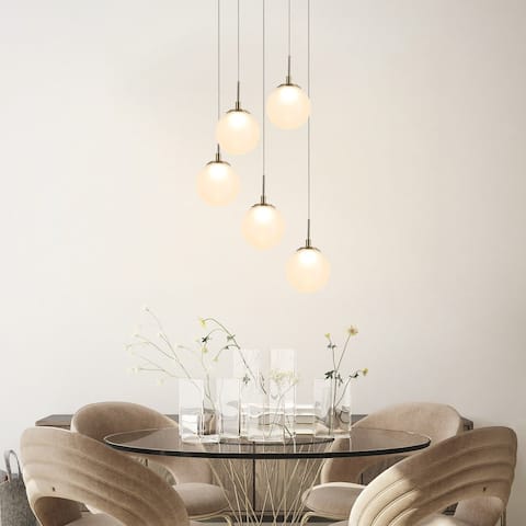 Icey Modern 5-Light LED Gold Chandelier Glass Pendant Light for Dining Room