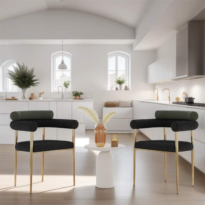 Modern Fabric Dining Chairs w/ Metal Leg and Curved Backrest(Set of 2) - N/A