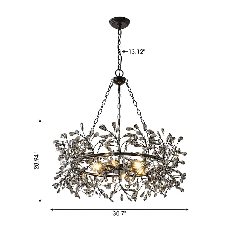 30.7" Modern Glam Black Crystal Branch Chandelier - 30.7" D x 30.7" W x 28.94" H
