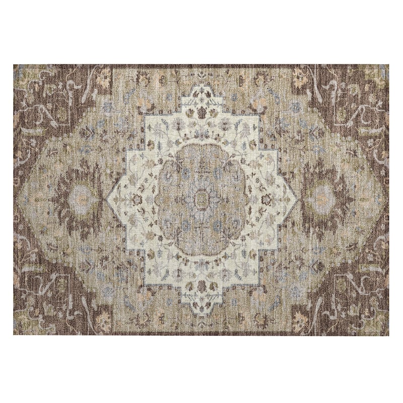 Machine Washable Indoor/ Outdoor Traditional Medallion Chantille Rug