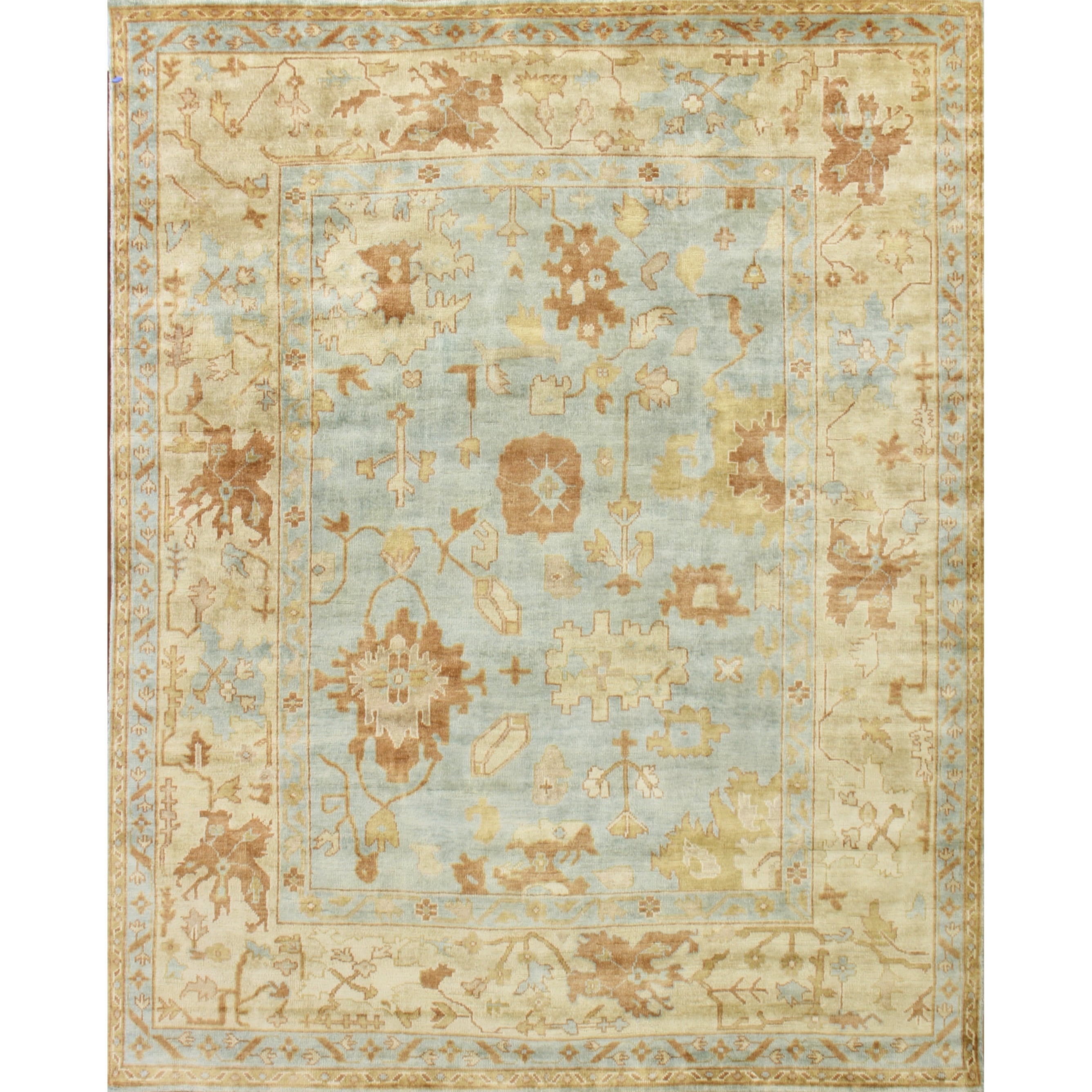 Antique Weave Oushak hand-knotted New Zealand Wool Dark Blue/Beige Area Rug