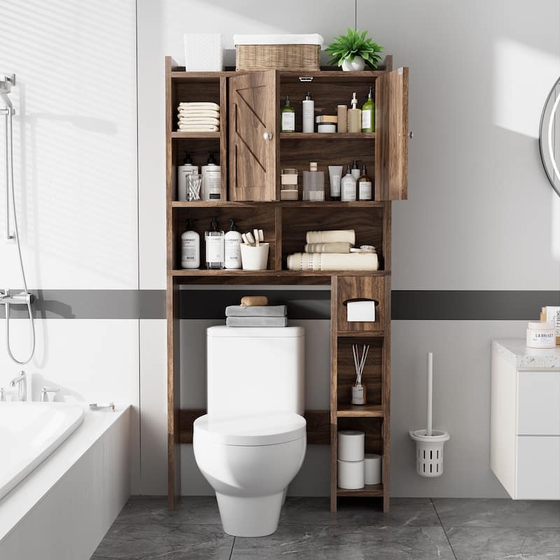 Over-The-Toilet Storage Cabinet – 2-Door Bathroom Organizer with Tissue Holder
