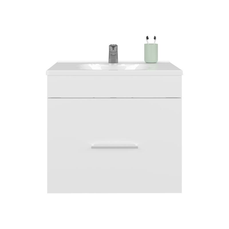 White Bathroom Vanity with 1 Drawer - 23.2" Wide Engineered Wood Storage for Small Spaces