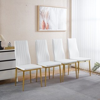 Set of 4 Dining Chairs with Golden Metal Legs and Upholstered Seats ...