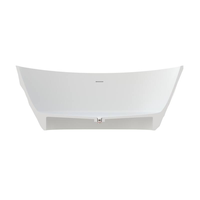64 in. Freestanding Solid Surface Soaking Bathtub in Matte White, Elegant Oval Design with Center Drain
