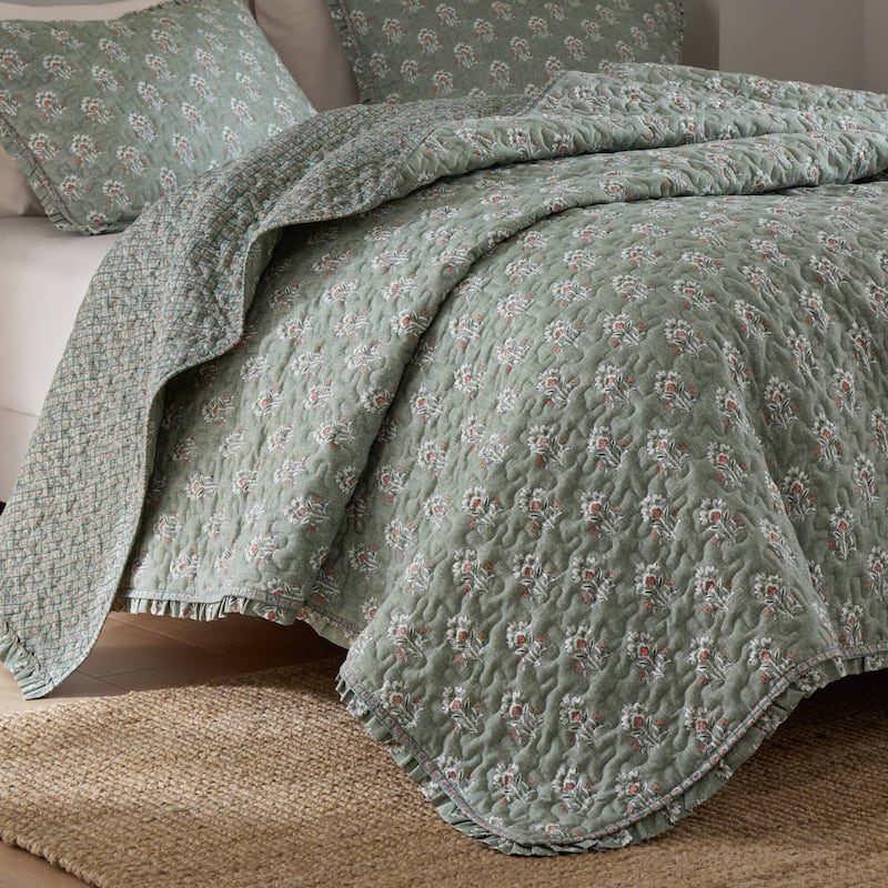 Madison ParK Linwood 3 Piece Ruffle Printed Quilt Set