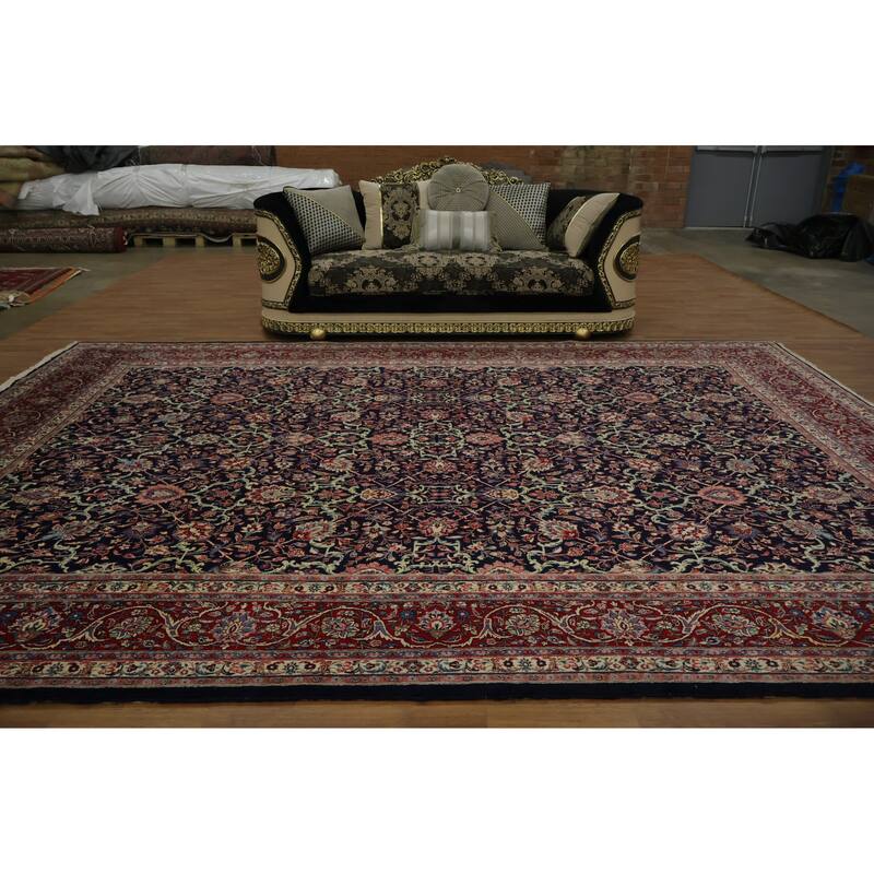 Hand Knotted Oriental 100% Wool Carpet Traditional Traditional Navy Blue & Blues Sarouk Area Rug - 14' 5'' X 10' 4''
