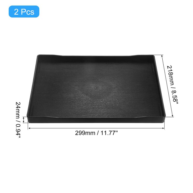 2Pcs Serving Tray Small Mini Tray Plastic Rectangular Wooden Serving Trays Decorative Ottoman Platter - Black - 9"x12"