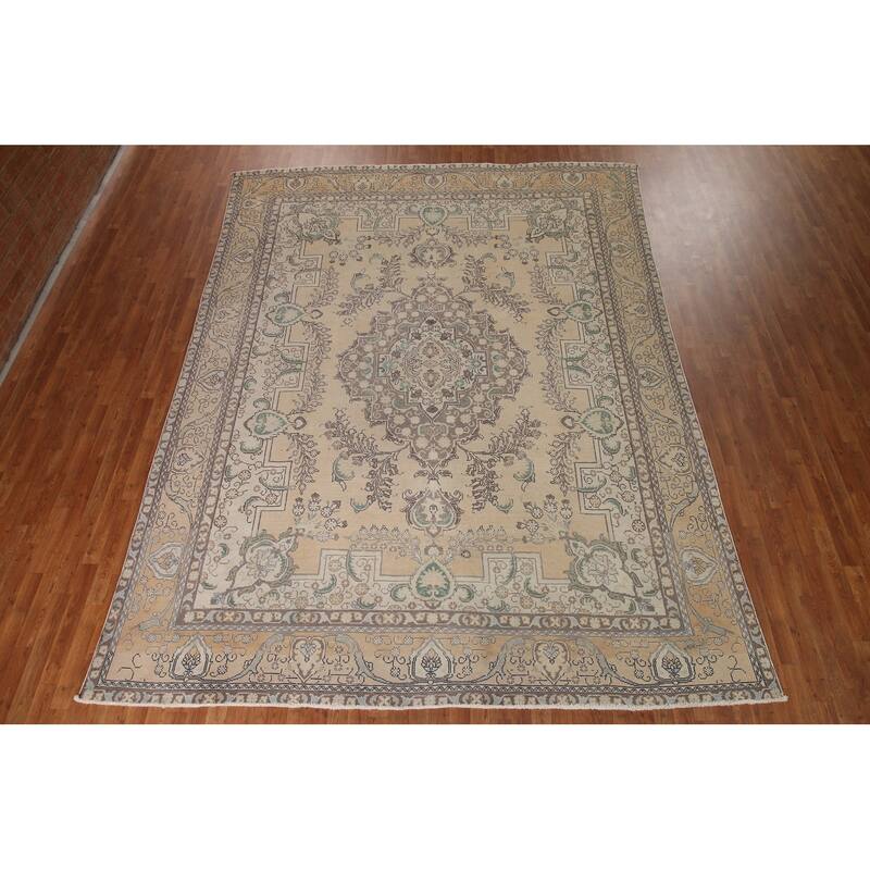 Geometric Tabriz Persian Vintage Area Rug Handmade Wool Carpet - 9'7" x 12'9"