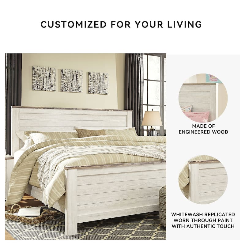 Willowton California King Panel Bed - Whitewash - Width: 81.00"Depth: 87.00"Height: 54.00"