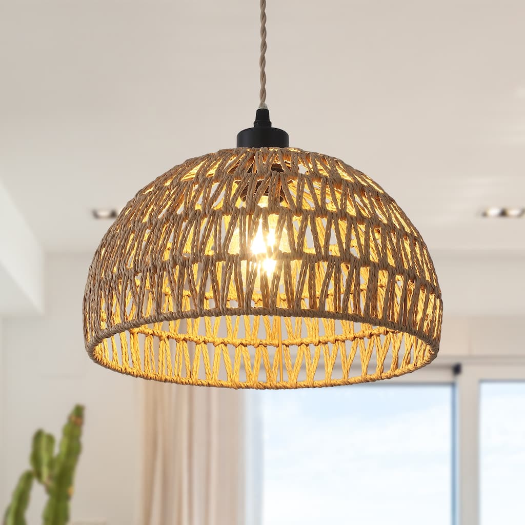 1-Light 11.81"W Rattan Pendant Lights for Kitchen Island Living Room