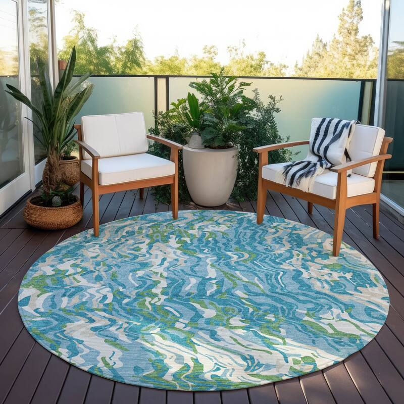 Machine Washable Indoor/ Outdoor Abstract Flow Chantille Rug