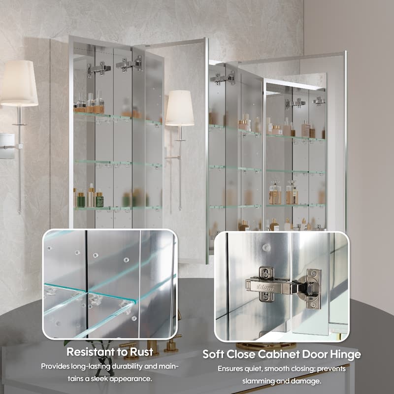 32"W X 30'H Recessed or Surface Wall Mount Bathroom Medicine Cabinet With Adjustable Glass Shelves