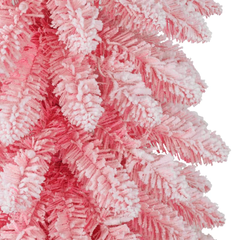 Puleo International 6 ft. Pre-Lit Flocked Pink Artificial Alpine Pencil Tree
