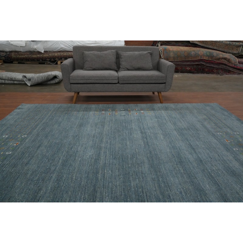 Hand Knotted Oriental 100% Wool Carpet Tribal Animal Pictorial Navy Blue & Blues Gabbeh Area Rug - 9' 10'' X 9' 11''