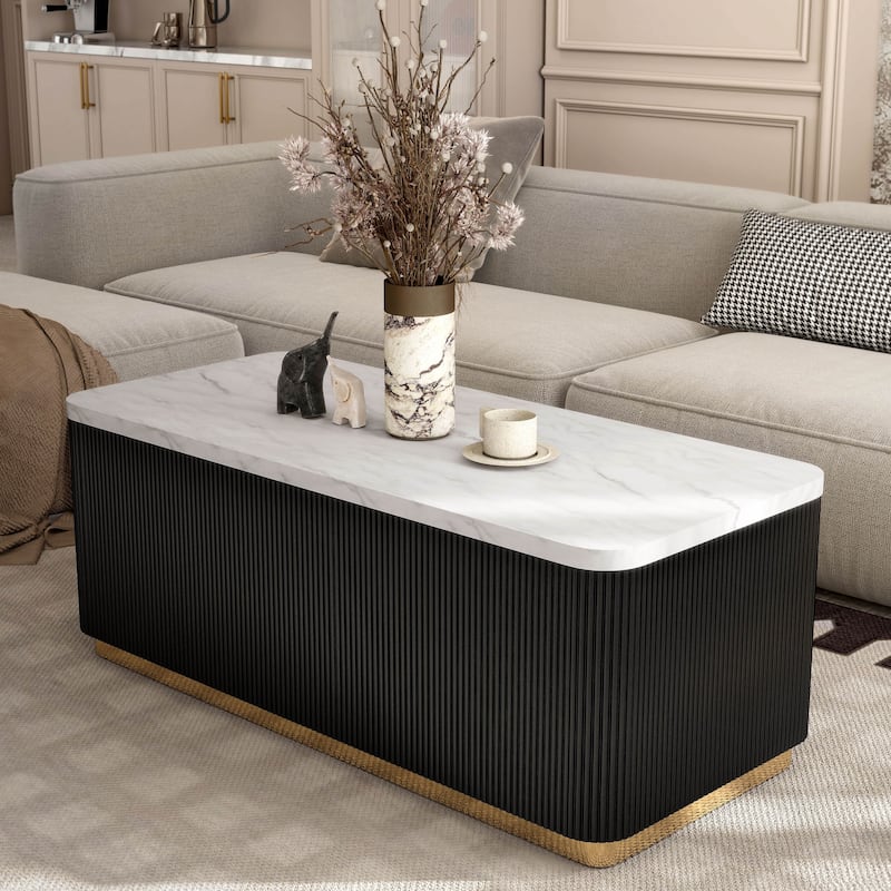 Furniture of America Torin Modern White and Black Genuine Marble Top Rectangle Coffee Table
