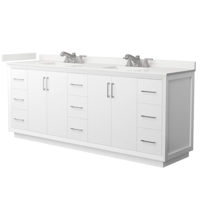 Wyndham Collection WCF414184D-QTZ-US3MXX Strada 84" Free Standing - White / White Quartz Top / Brushed Nickel Hardware