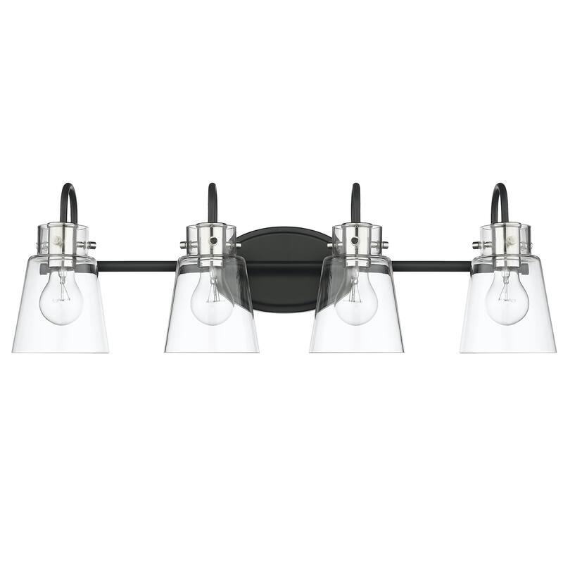 Bristow Bath/ Vanity Fixture w/ Clear Glass - Matte Black/ Polished Nickel - 4-Light Vanity
